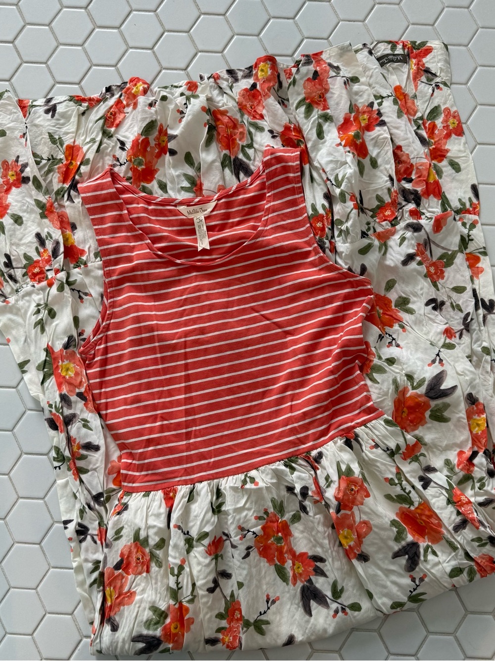 MJ orange Striped Tank with Floral Skirt